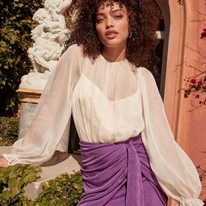 Lulu's NWT Blouse Long Sleeve Bodysuit XS Cream Sheer